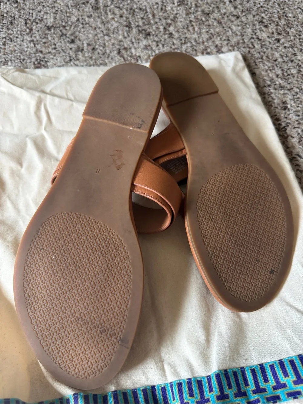 Tory Burch Brown Leather Thong Sandals with Gold Buckle